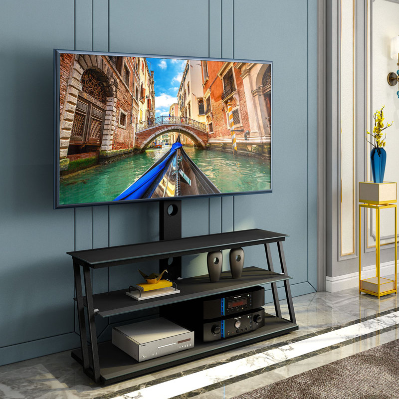 Meuble télé multifonctionnel en verre trempé à angle et à hauteur ajustables