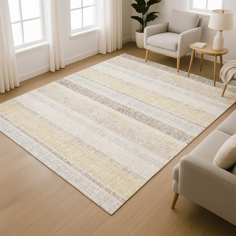 Premium Machine Washable Mayfield AMF2122 Striped Rug, 8' x 10', Ivory