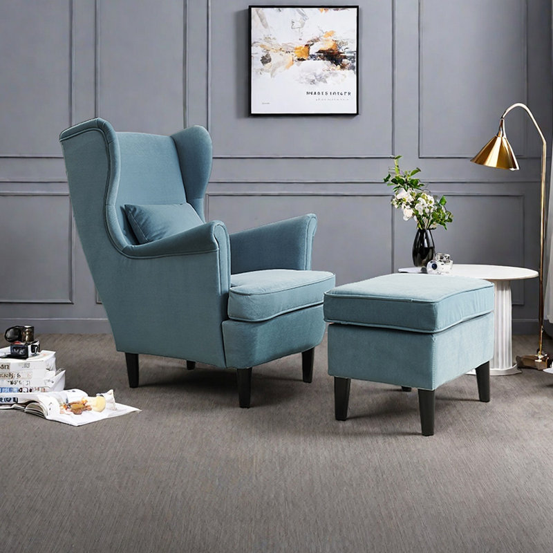 Mohrle Modern Single Living Room Ergonomic Recliner, Blue Polyester Blend, Black