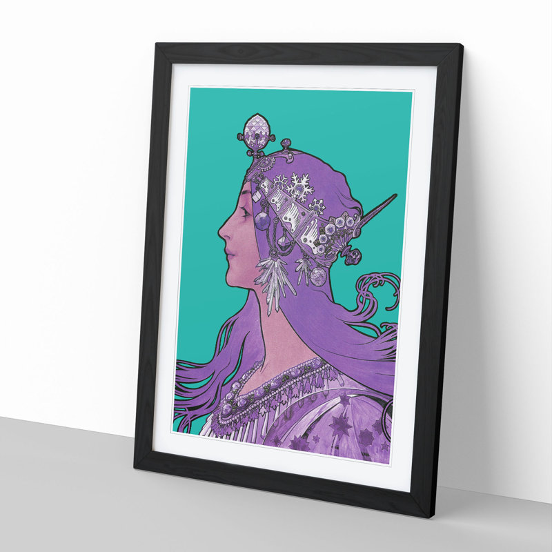 Purple Zodiac by Alphonse Mucha - Single Picture Frame Print on Wood, Black Framed, 90cm H x 65cm W x 2cm D