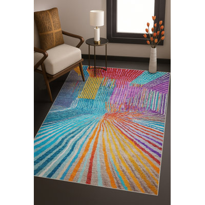 Tapis bleu tissé lavable rétro Mosso