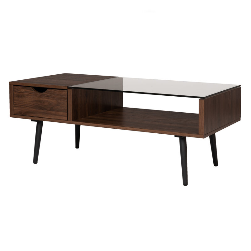 Four Leg Coffee Table with Storage, Dark Walnut