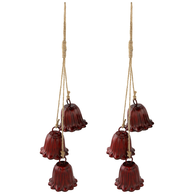 Fluted Bells Trio Christmas Decorations - 20", Red
