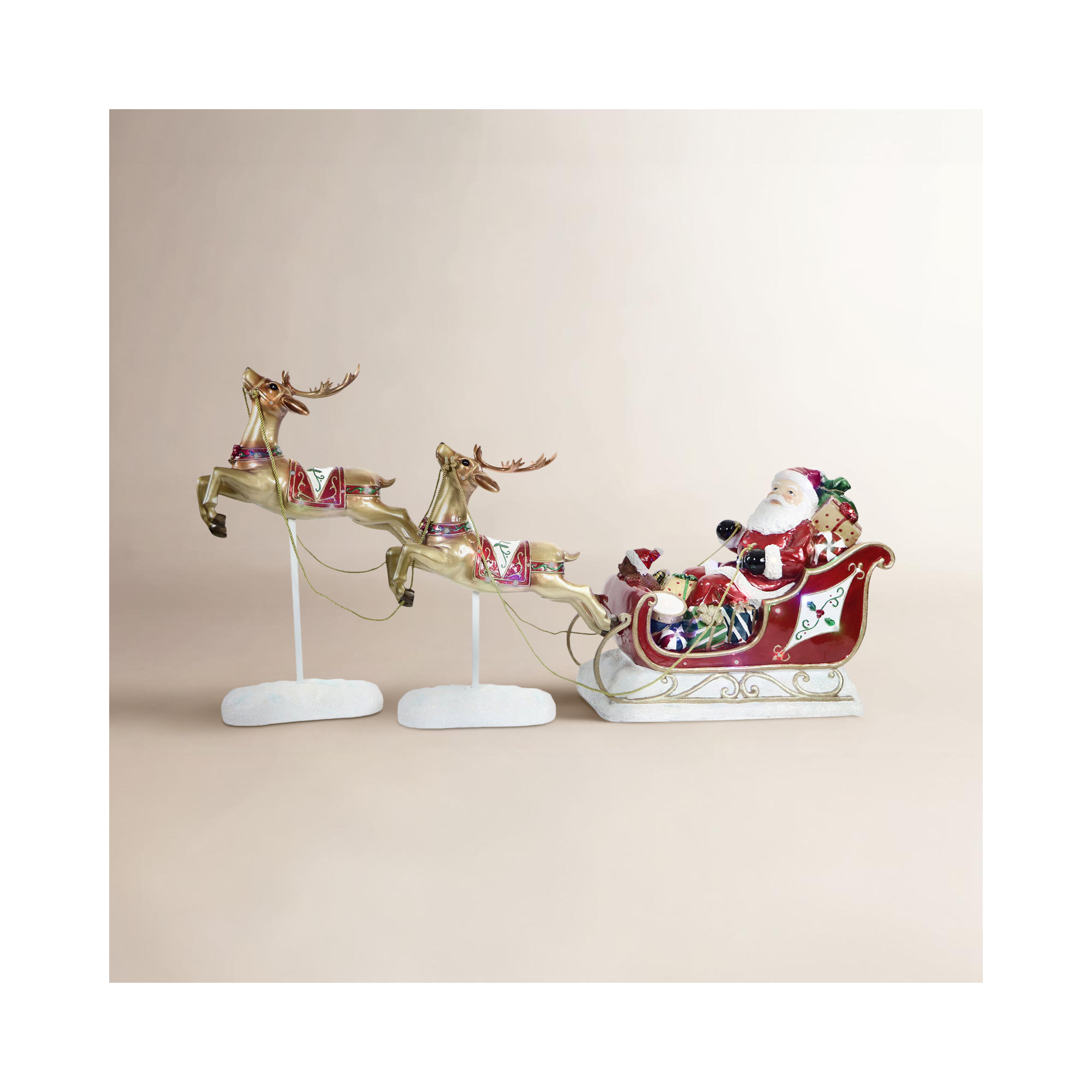 Indoor/Outdoor Oversized Christmas Décor, Long-Lasting LED Lights, Santa Sleigh and Flying Reindeer