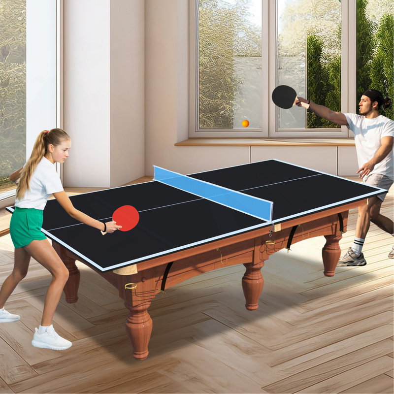Plateau de table de tennis de table pliable et portatif de taille moyenne 8 pi noir pour jeux d'intérieur, Noir