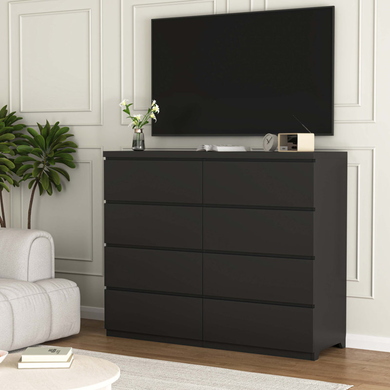 Commode 8 tiroirs pour chambre à coucher, Noir