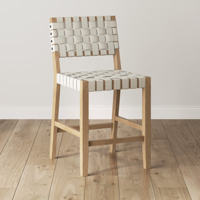 Tabouret de bar en similicuir tissé avec dossier et pieds en bois massif