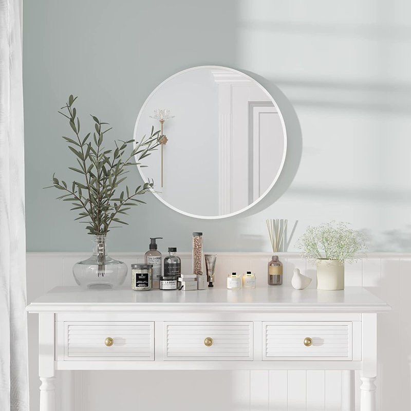 Gandee Metal Flat Wall Mirror, White, 50cm H x 50cm W