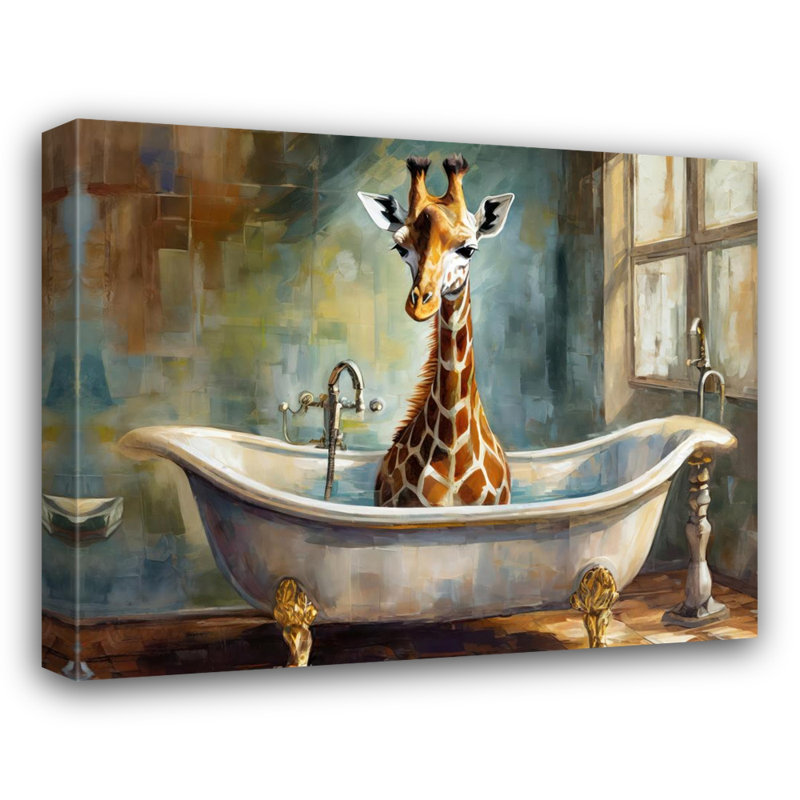 «Giraffe Bathaign» sur toile, H 26 po x l 32 po
