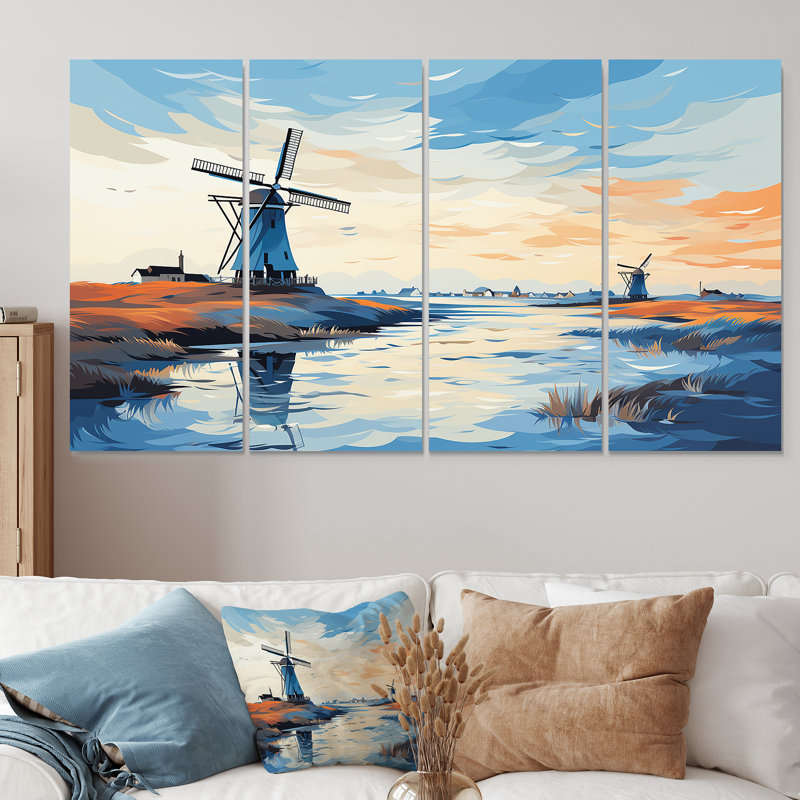 «Holland Wind Turbine Meadows III - Wind Turbines», 4 pièces d'art mural, H 32 po x l 64 po