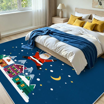 Clear Machine Washable,Santa Claus Night City Bag Cartoon Indoor Area Rug