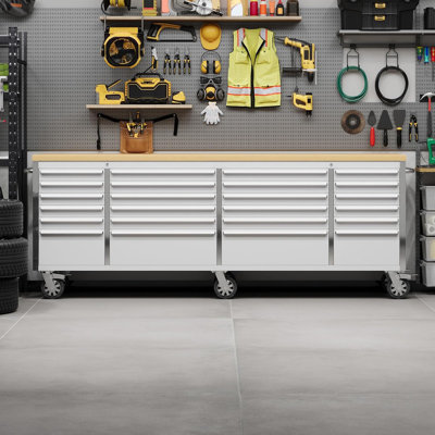 96 Inch Tool Chest with 24 Drawers, Mobile Storage Cabinet with Locking System for Garage Workshop