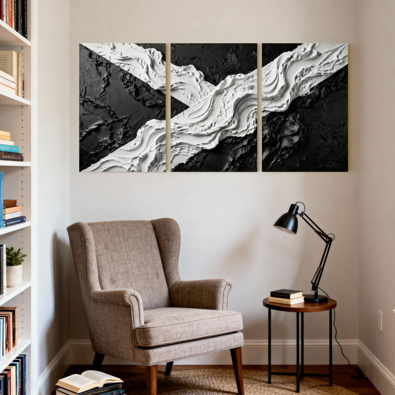 Abstract Abstract Mountain Landscape Art Set of 3 Canvas Wall Art Prints, 18" H x 36" W