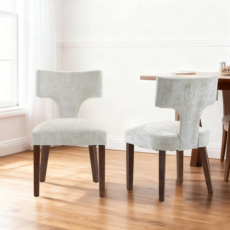 Ensemble de 2 chaises de salle à manger de style Mid-Century rembourrées en tissu chenille, Beige