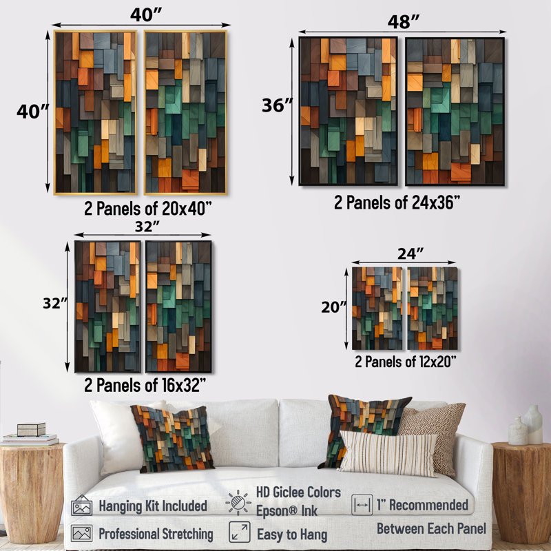 Vert et jaune mosaïque cubes pluie - art mural vert, 36" H x 48" W, Impression encadrée flottante, White