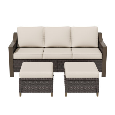 Three-seater Patio Wicker Sofa With Ottomans
