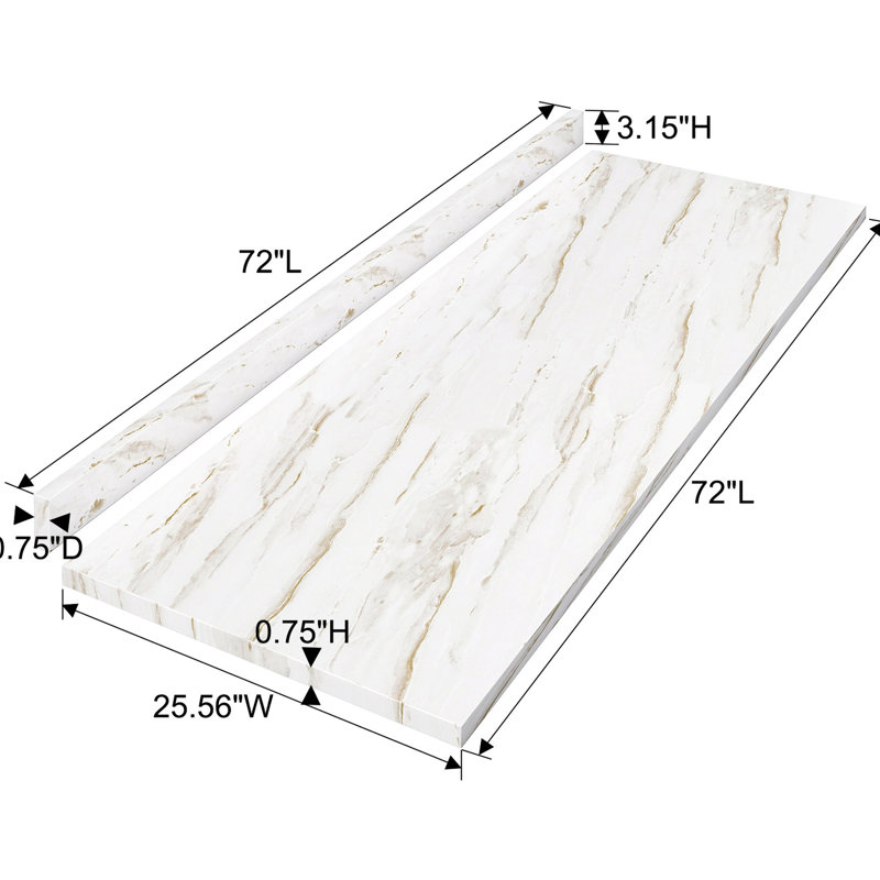 Comptoir en stratifié pour le remodelage de la maison - 72 po x 26,29 po x 0,76 po, mise à niveau de marbre dramatique brillant