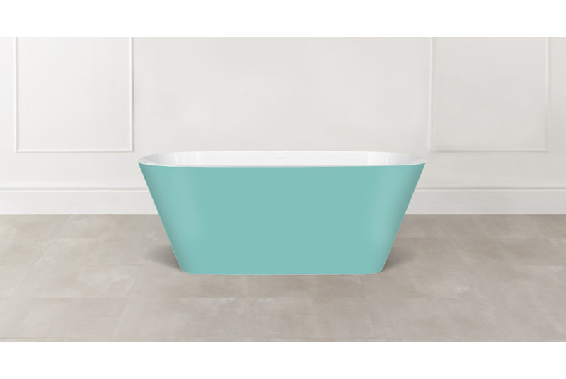 Vetralla Painted 58-3/4" x 29-1/8" Freestanding Soaking Bathtub in Volcanic Limestone™ with Overflow Hole, Light Green