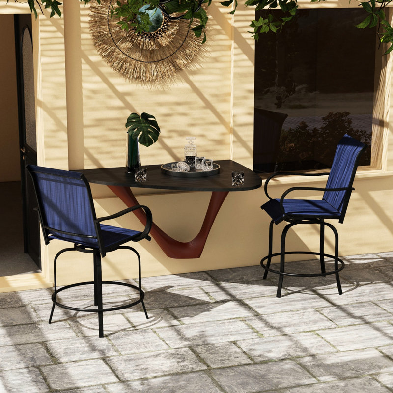 2Pcs Outdoor Bar Chairs With , 360 Swivel, High Mesh, Steel Frame For Patio, Balcony, Poolside, Backyard, Navy Blue Swivel Height Mesh Fabric Seating, Navy-Blue