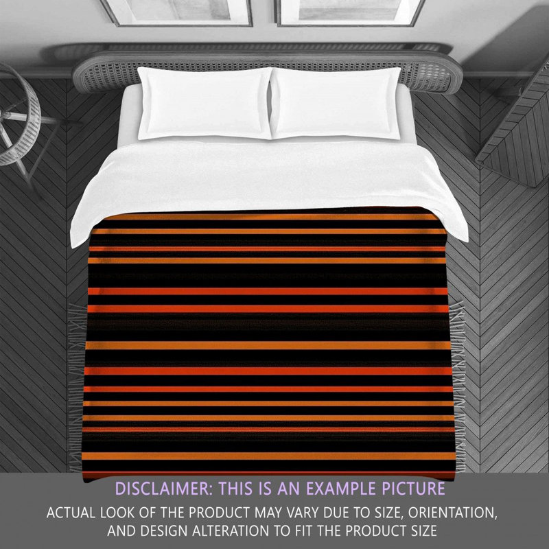 Polyester Comforter, King Comforter, Black/Orange Striped