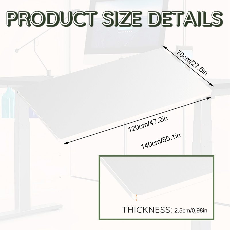 Plateau de table noir 55 pouces (L), Blanc, H 1 po x l 48 po x P 27,5 po