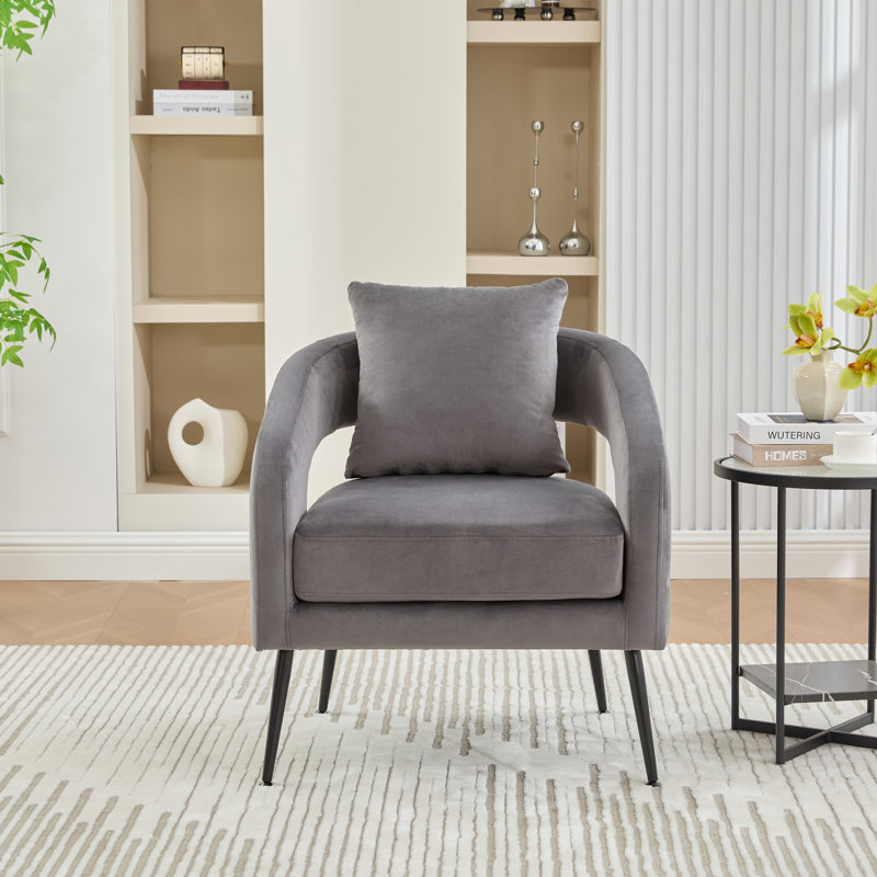Chaise d'appoint rembourrée à dossier ouvert avec pieds en métal, Velours gris anthracite