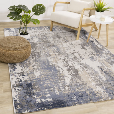 Fidencia Blue Cream Beige Abstract Area Rug