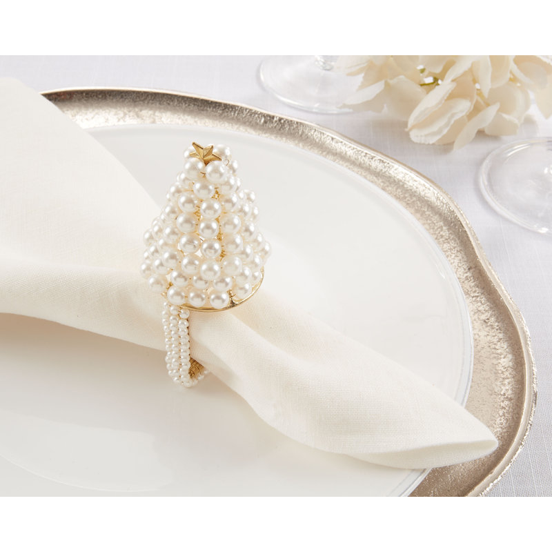 Ivory Pearl Christmas Tree Napkin Rings Set of 4