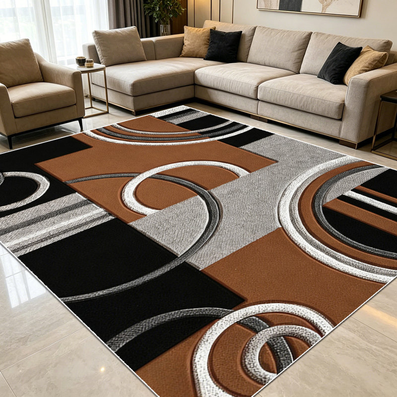 1PC Modern Geometric Circle & Block Abstract Pattern area rugs for Living Room, Soft and Comfortable, Suitable for all seasons, easy-to-maintain, machine washable Indoor floor mat, Under Table Farmhouse suitable for dining room, bedroom, home office,