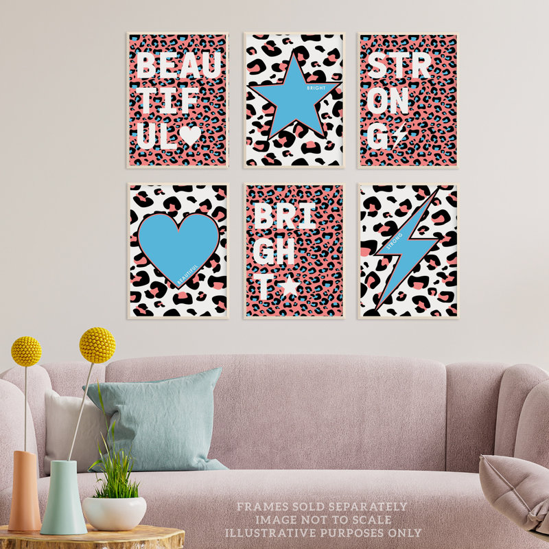 Leopard Pattern Bold Shapes - 3 Piece No Frame Print Set, Multicoloured Blue, 40.5cm H x 30.5cm W x 0.3cm D