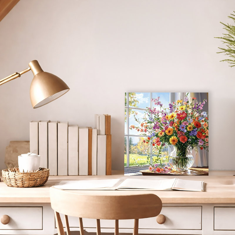 Printemps, fenêtre, jardin, toile tendue, art mural, 12"W x 12"H x 1"D