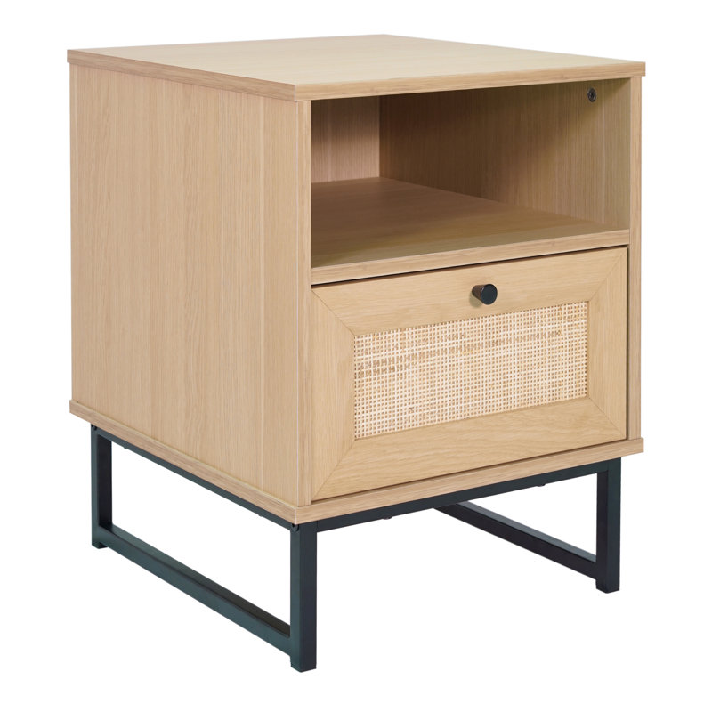 Table d'appoint Mid-Century moderne avec tiroir de rangement et tablette, Bois naturel