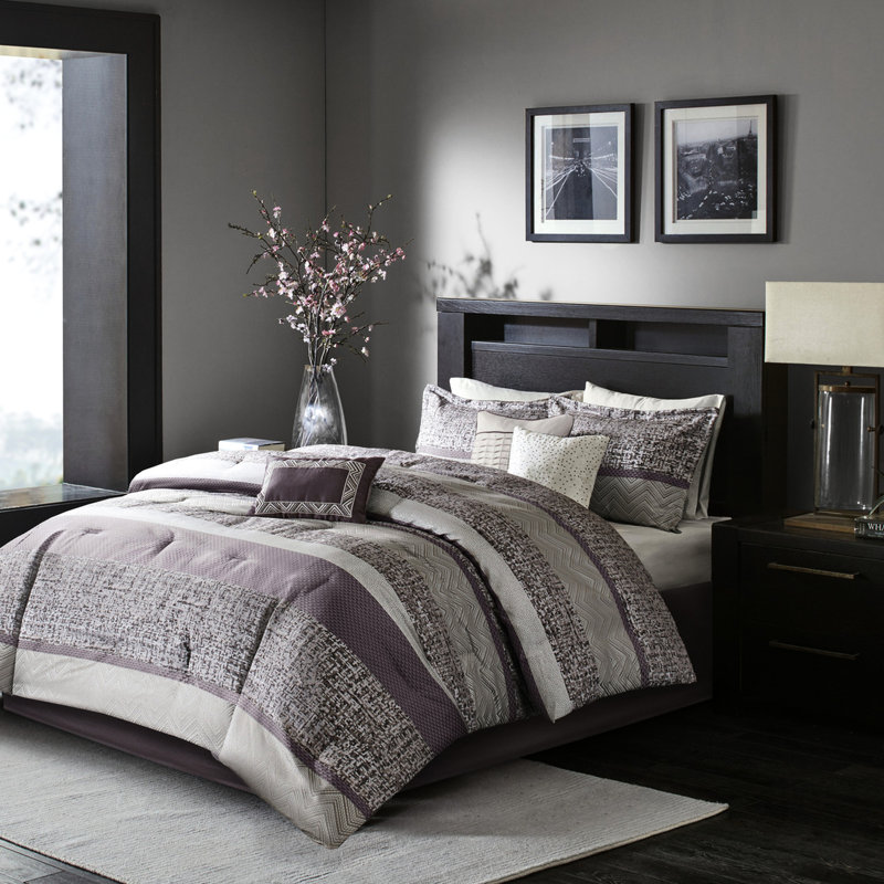 Ensemble de literie pour très grand lit mauve 7 pièces - doux, 2 taies décoratives, 3 coussins décoratifs, 1 jupe de lit lavable à la machine, coussins