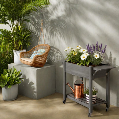 Jardinière moderne, lit de jardin surélevé, pot à fleurs surélevé en bois avec roues verrouillables, tablette inférieure