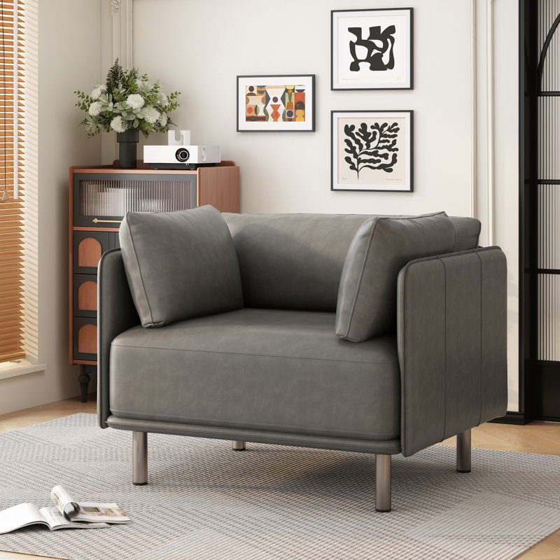 Chaise longue rembourrée avec revêtement Raab, Similicuir gris