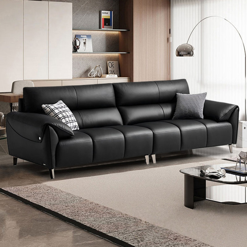Canapé modulaire noir en cuir véritable, H 35,43 po x l 108,27 po x P 38,19 po