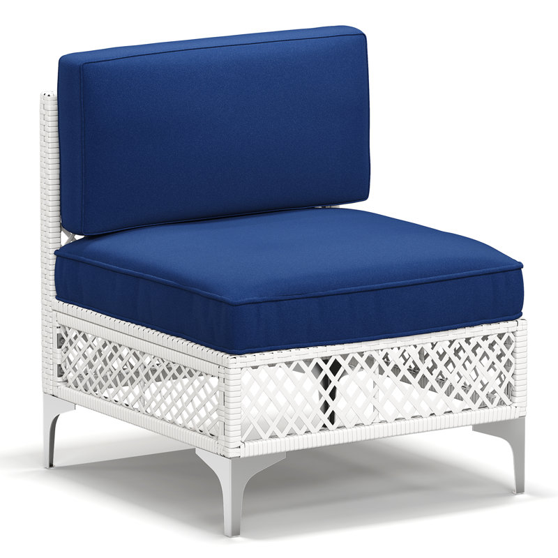 2-Piece Premium Wicker Patio Armless Chairs, Blue, White