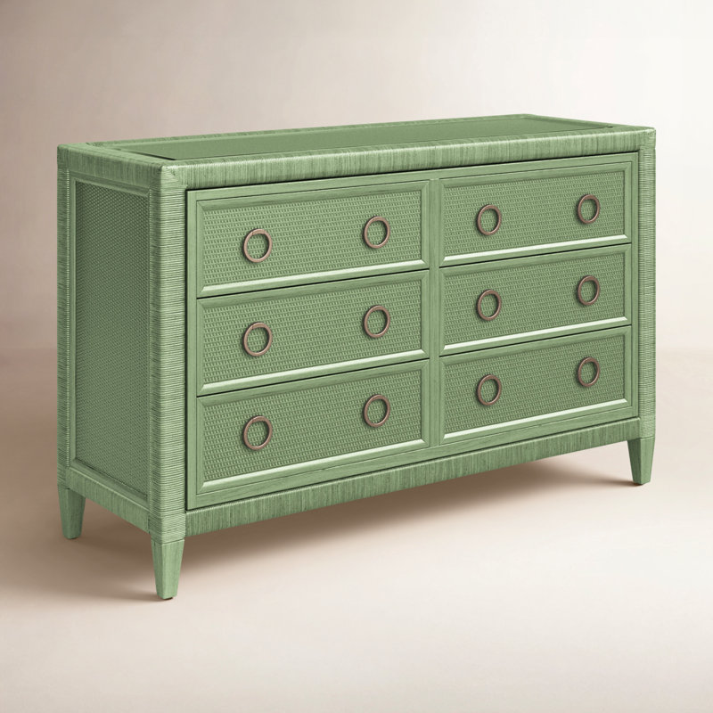 Warwick 6-Drawer Wicker Dresser, Celery, Satin Brass