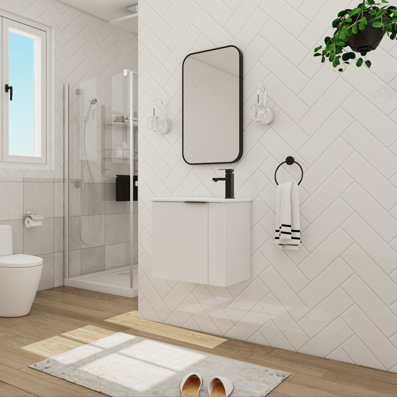 Meuble-lavabo simple 22,34 po avec plateau Kannan, Blanc