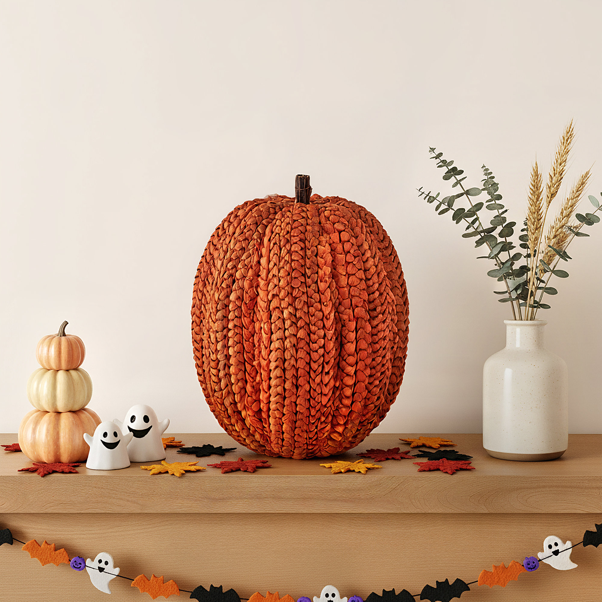 Display Basket Weave Pumpkin, Orange, 19" H x 15" W x 15" D