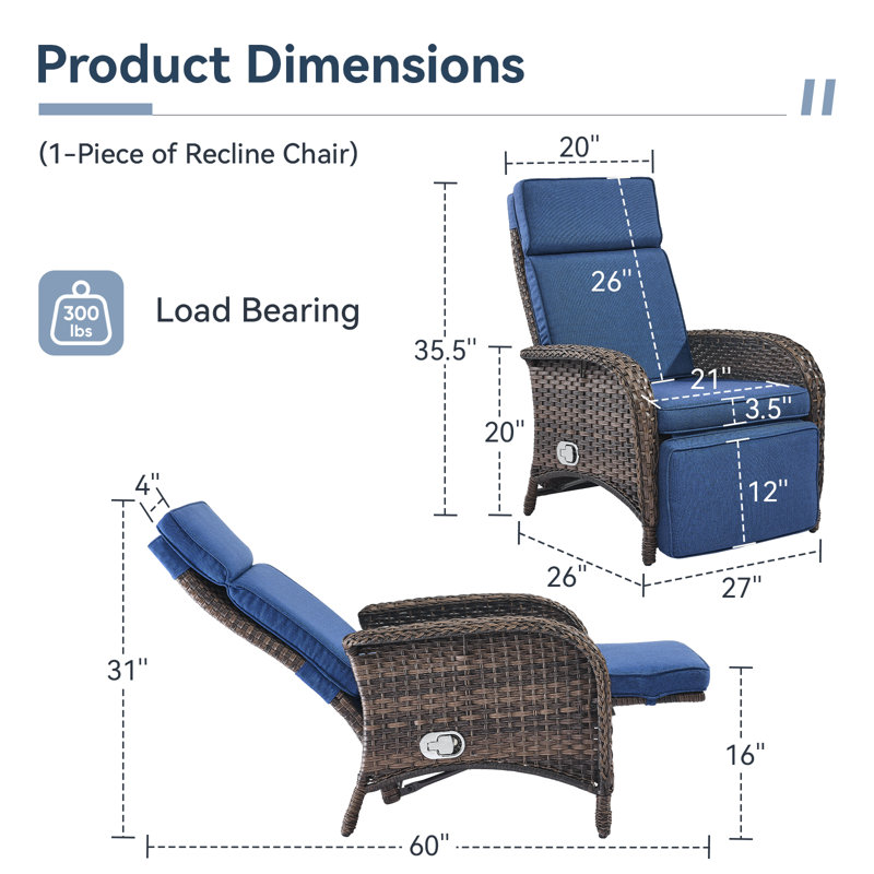 Valierius Outdoor Chaise Lounge Chair Adjustable 6-Position With Soft Cushions, Waterproof PE Wicker & Durable Metal Frame - Ideal For Poolside, Patio & Deck Relaxation