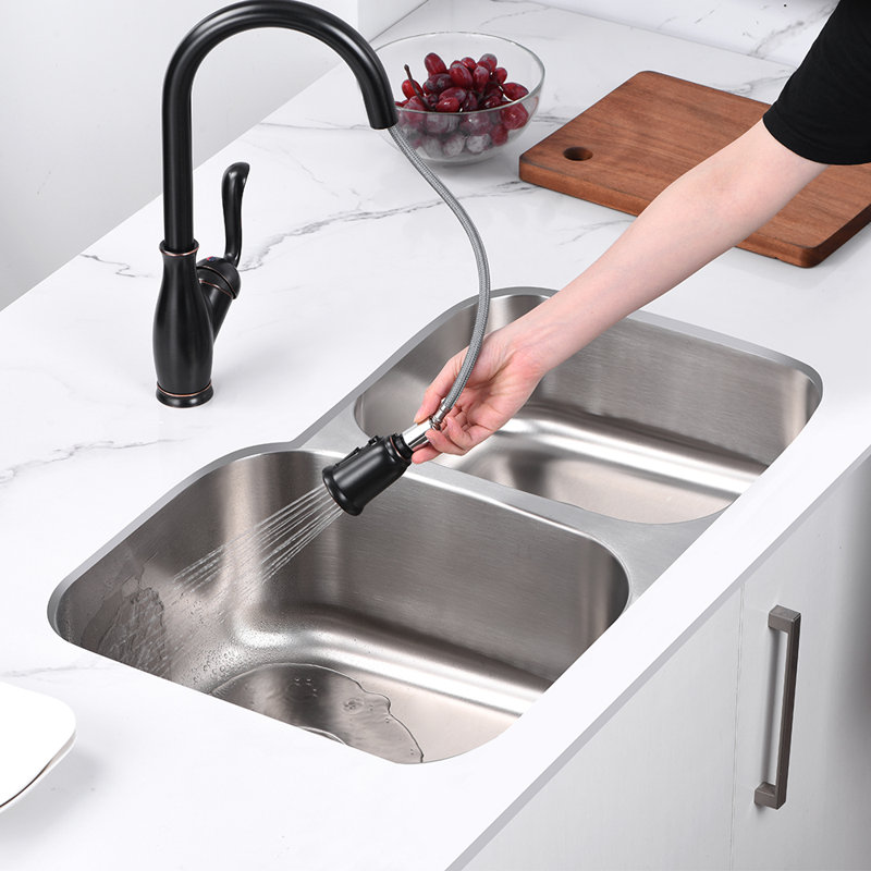 Évier de cuisine encastrable en acier inoxydable, H 9 po x l 32 po x P 20 po, Double bol