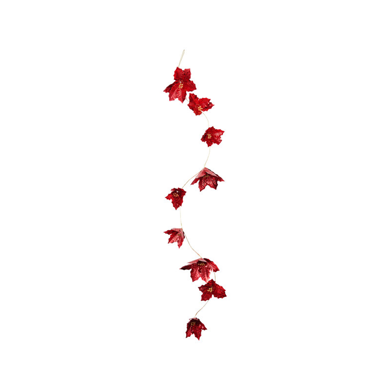 Red Poinsettia Garland with Gold Bead Accents