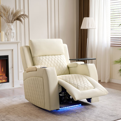 Hjalti Power Recliner Chair ECO Leather Recliner Massage and Heating with Tray Table and LED Light Refrigerated Cup Holder Storage