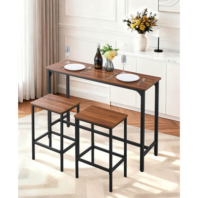 Table de bar, ensemble de tables de bar 3 pièces 47 po, tables de bar et ensemble de chaises à bords arrondis, table de pub rectangulaire avec deux tabourets pour bureau, coin déjeuner, mini-bars