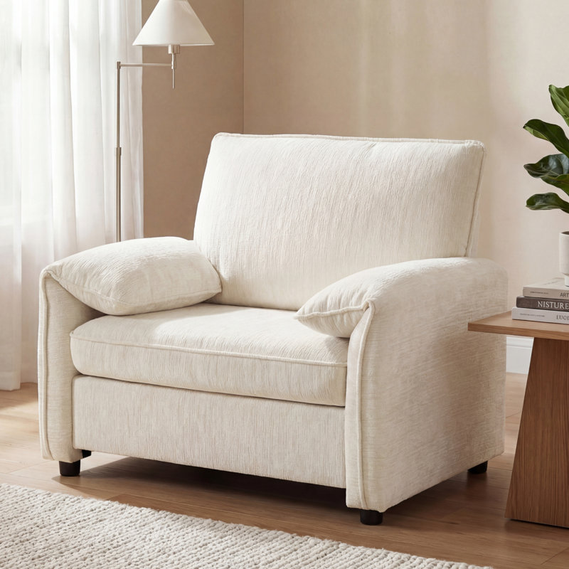 41" Oversized Accent Chair for Living Room, Chenille Armchair w/Pillow Arms, Beige