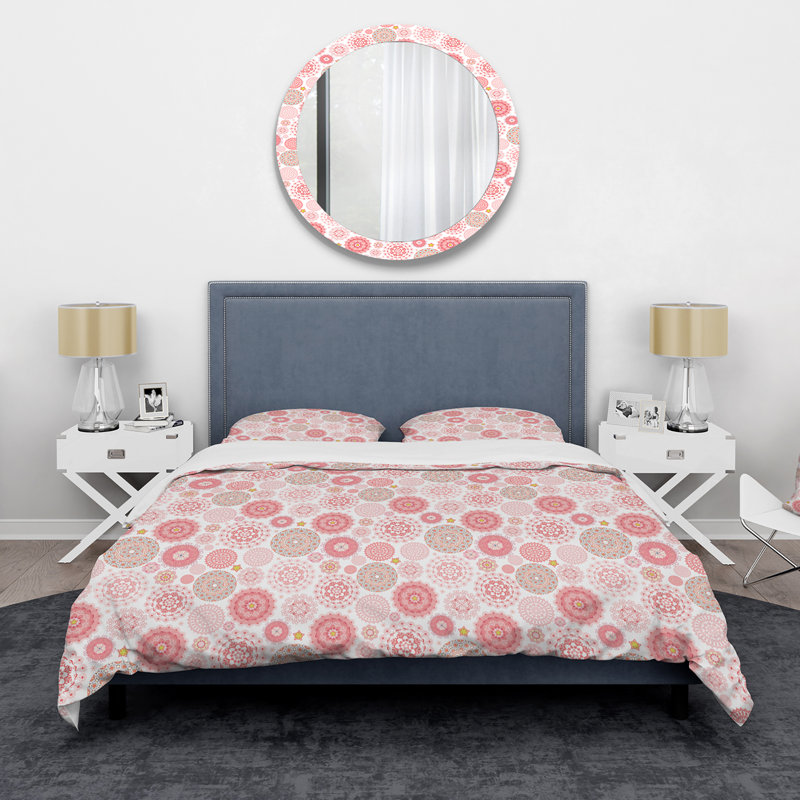 Ensemble de housse de couette - Abstrait en microfibre rose doux Petkana, Housse de couette simple + 1 taie décorative stan