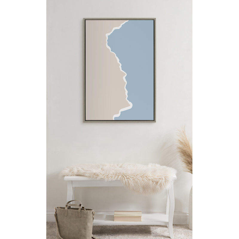 Reproduction d'art sur toile encadrée «Mute Abstract Landscape Beige and Blue» par The Creative Bunch Studio