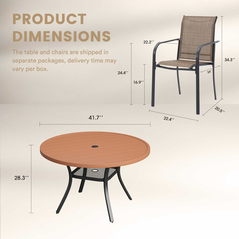 4-Person Outdoor Patio Dining Set, Walnut/Brown