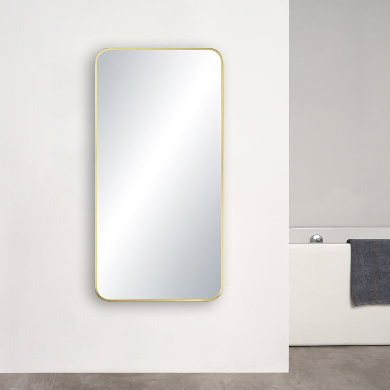 Premium Metal Frame Shatterproof Wall Mount Mirror - FM2, 36" x 18", Brushed Gold